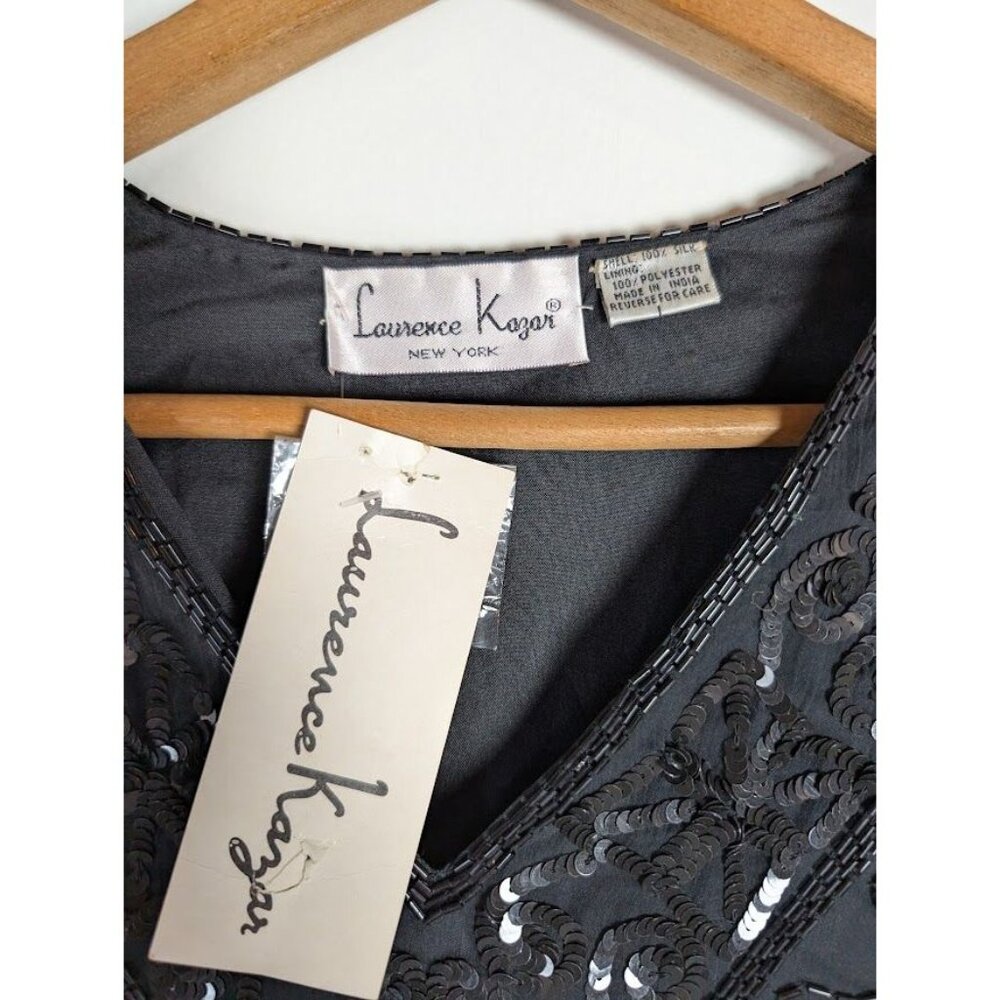 Vintage Laurence Kazar Blouse Large Sequin Beaded Silk Witchy Party Evening NEW - Picture 4 of 11